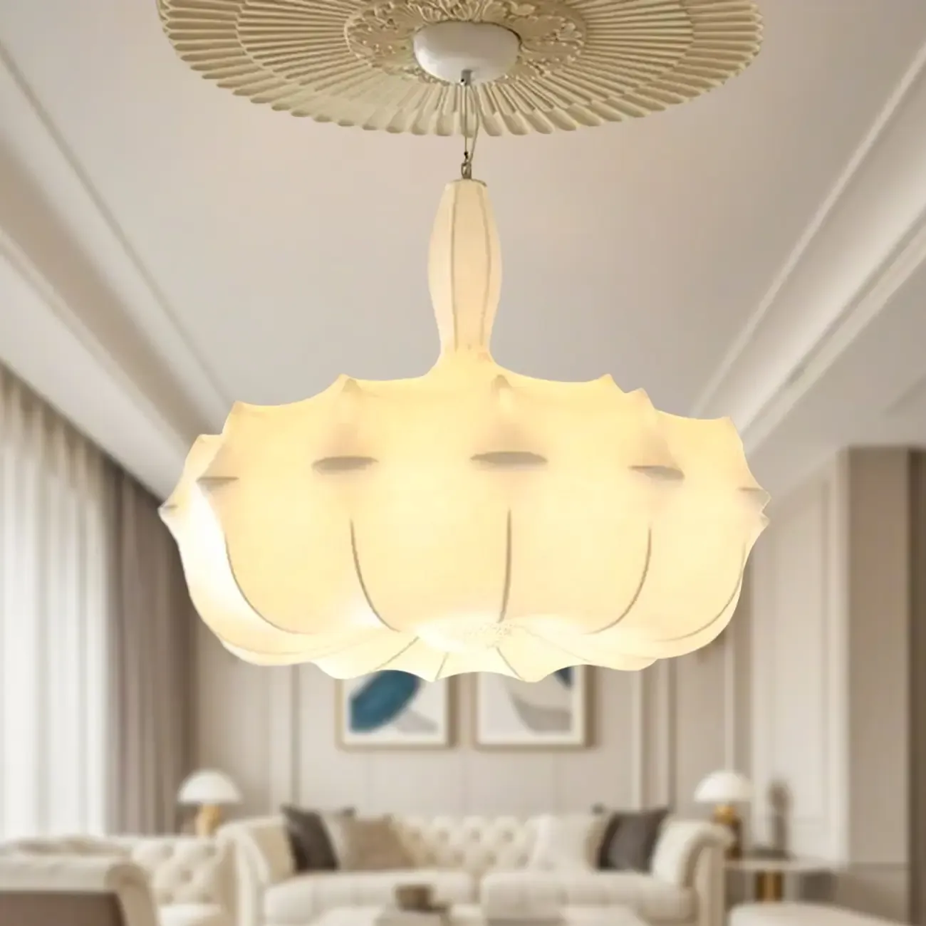 Modern White Fabric Chandelier for Living Room Decor