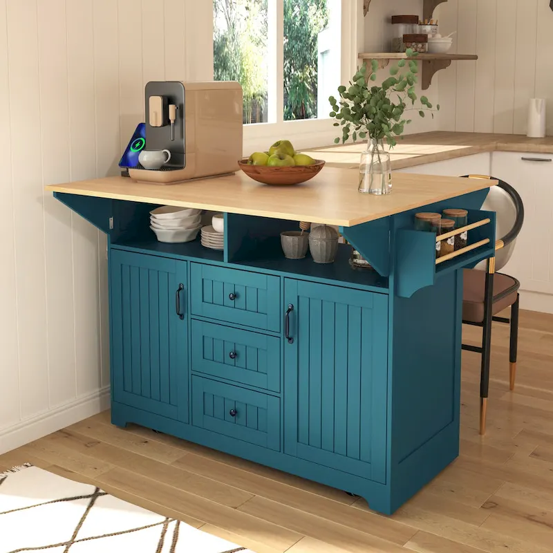 55.7 Large Kitchen Island With 2 Drop Leaf(no include stool)