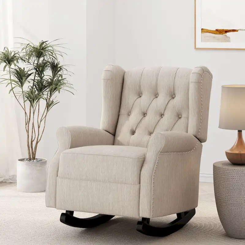 Dobles Fabric Tufted Wingback Rocking Chair by Christopher Knight Home
