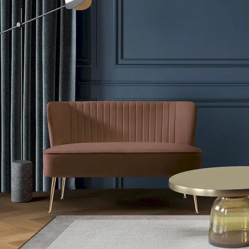 Upholstered Velvet Polyester 46 Wide Loveseat - Armless/ Scalloped Back