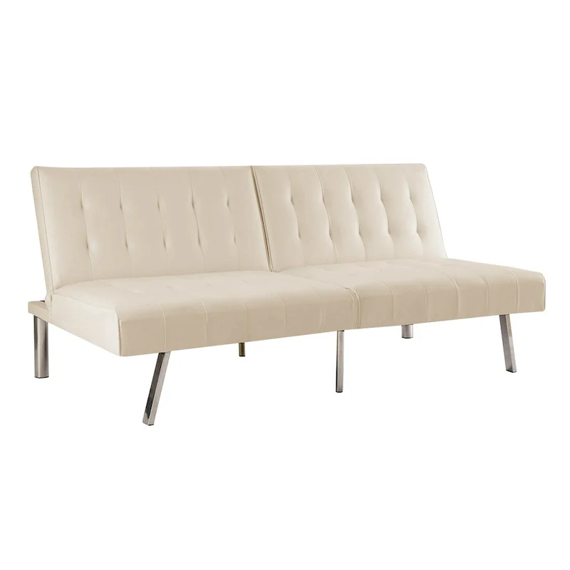 Tufted Mid-Century Modern Split Back Futon Sofa Couch Bed with Chrome Legs