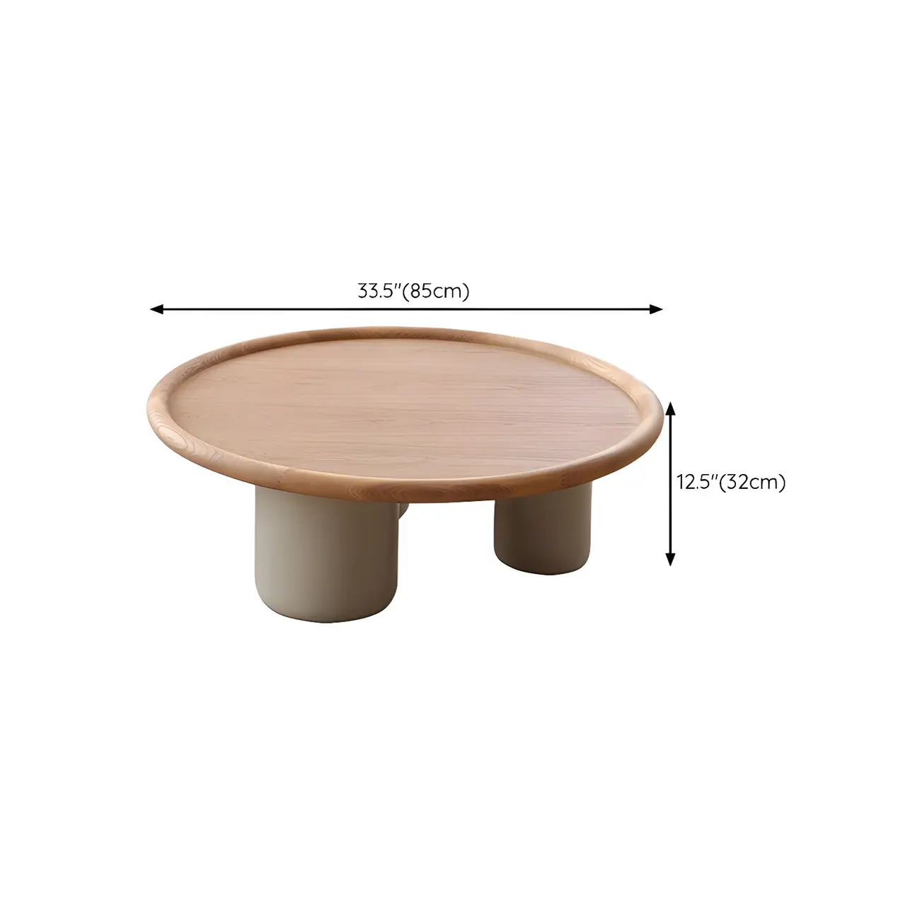 Round Natural Wood Tray Top Coffee Table with Three-Leg