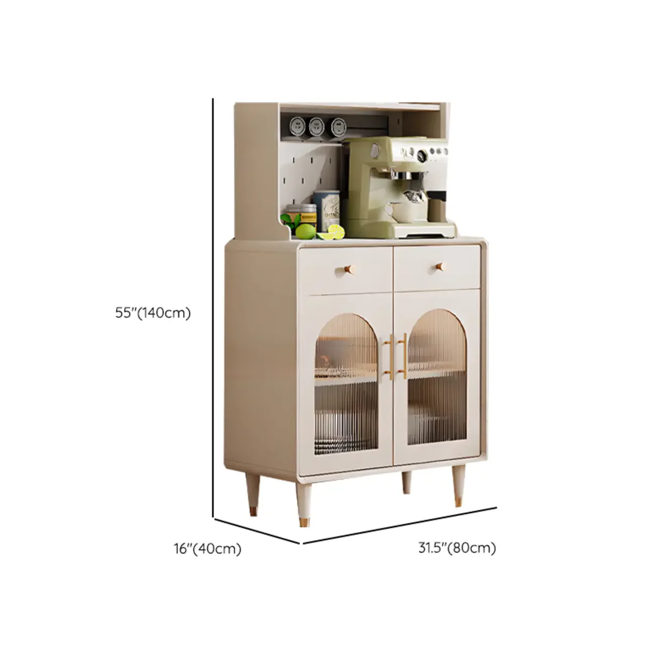 White 3-Drawer Glass Countertop Wood Sideboard