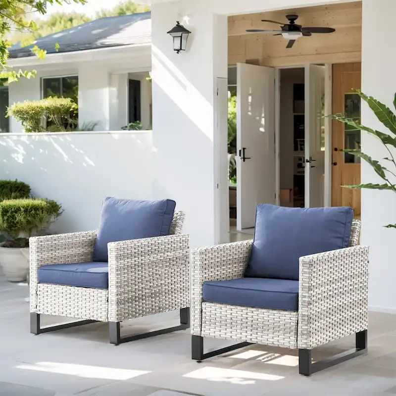 Patio Chairs Set of 2 PE Wicker Chairs - Light Grey