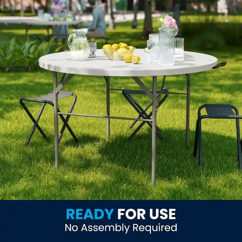 4-Foot Round Bi-Fold Plastic Event Folding Table with Handle