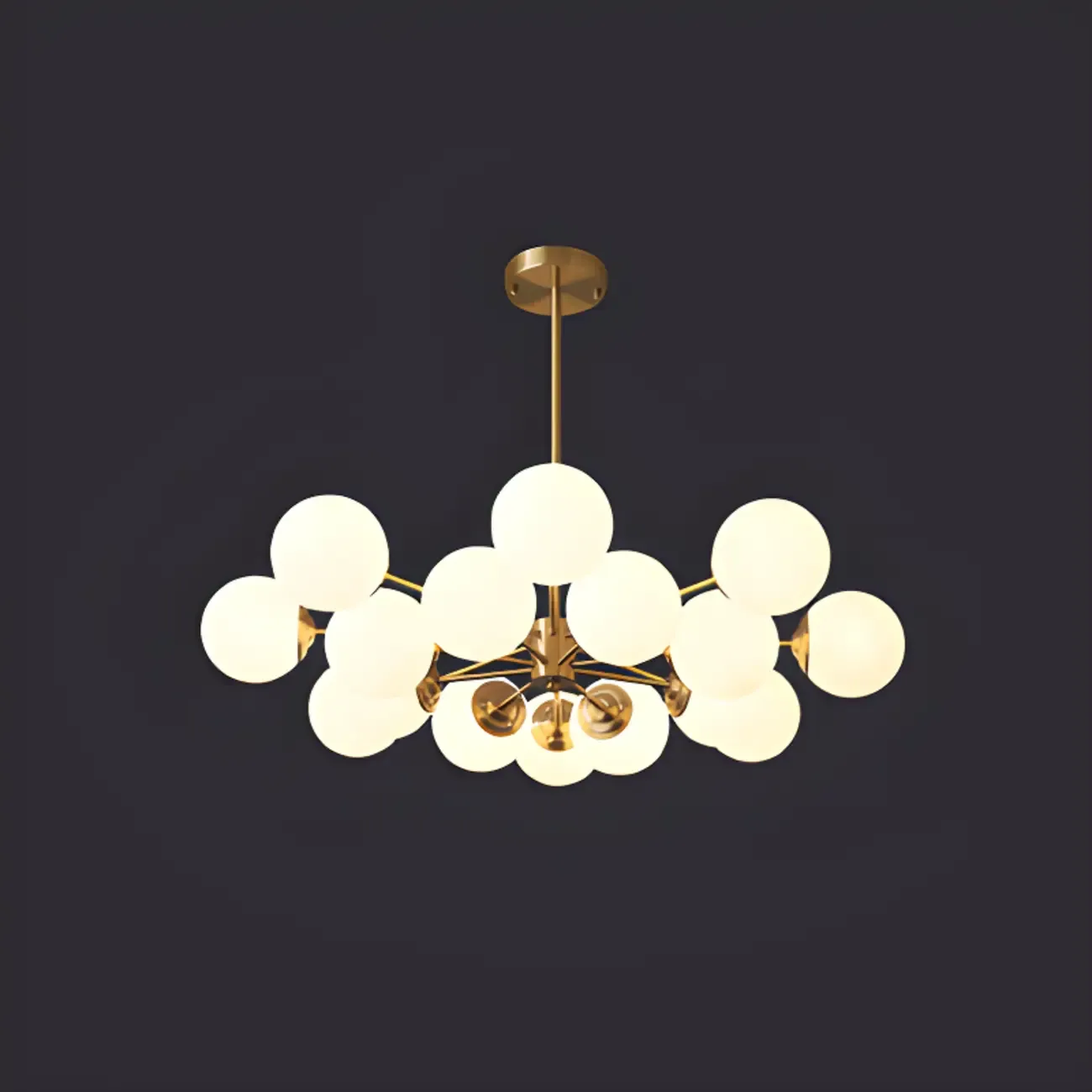 Modern Gold Sputnik Chandelier with White Glass Globe