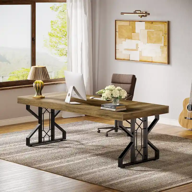 63-Inch Large Executive Office Desk, Rustic Brown Computer Desk
