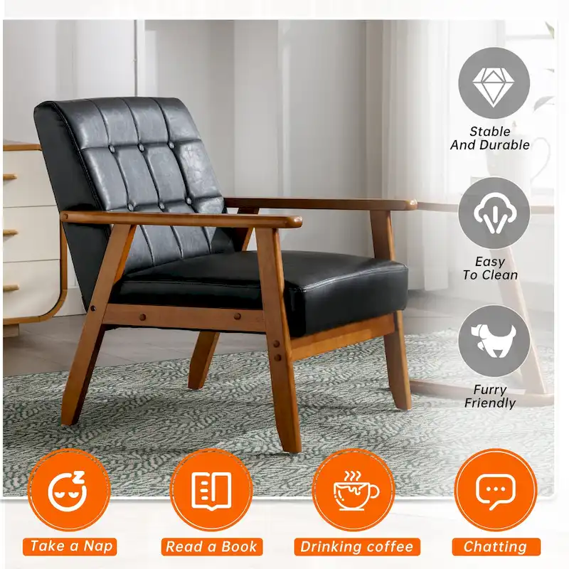 Linen/PU Upholstered Tufted Living Room/Bedroom Accent Chair With Wood Legs