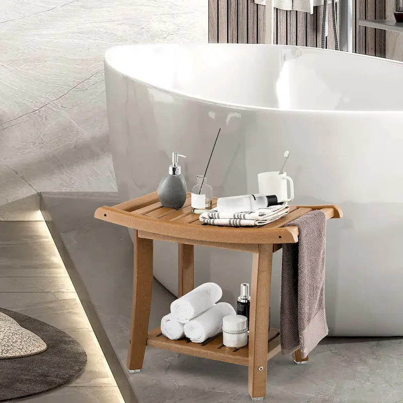 Gymax 2-tier Shower Bench Waterproof Spa Bath Shower Stool Heavy Duty