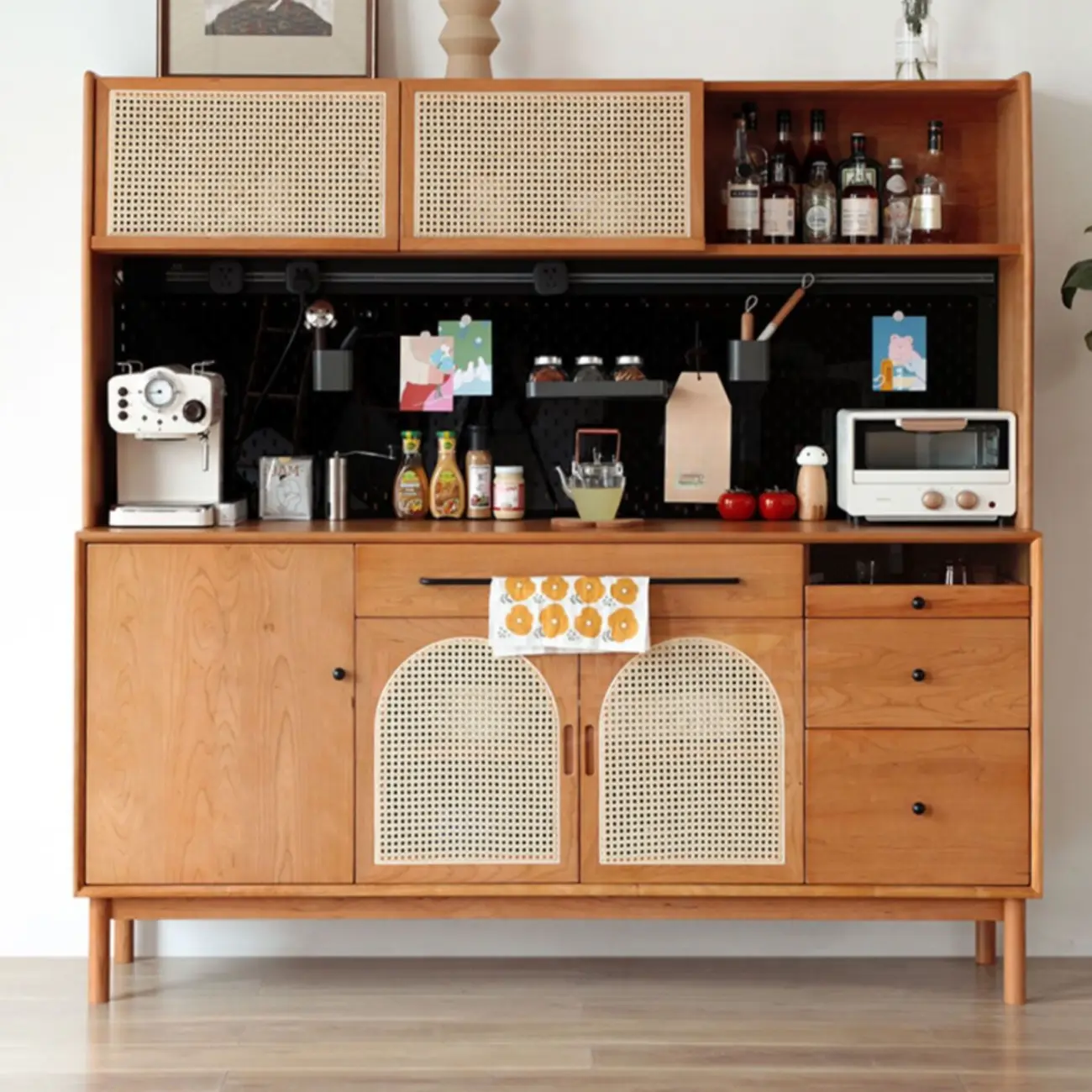 Modern Pine Cherry Wood Narrow Kitchen Sideboard