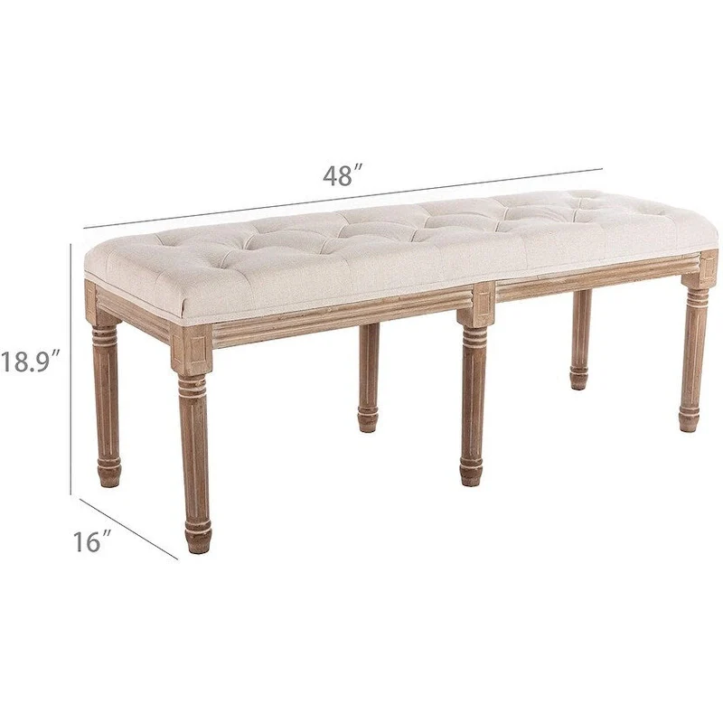 48 Extra-Long Rectangular Tufted Ottoman Bench Seat-Beige