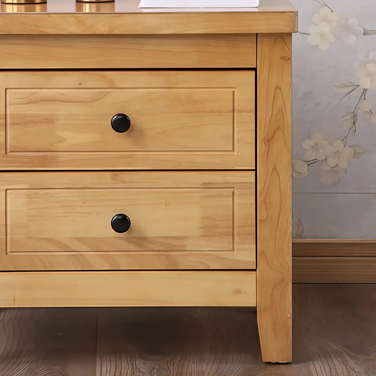 Antique 2 Tiers Drawer Wooden Grey Nightstand