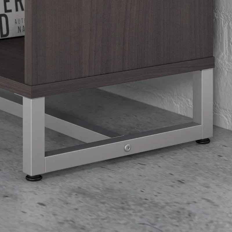 Grey / Tan / White / Taupe / Brown 2-Shelf Bookcase Cabinet with Metal Base