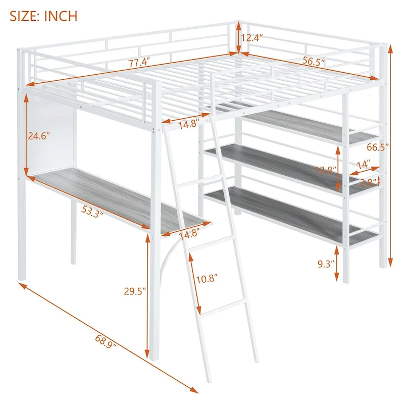 Twin Metal Loft Bed with Built-in Desk