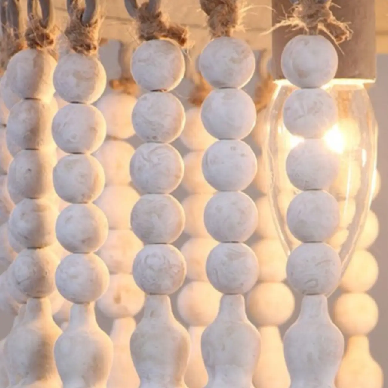 3 Tiers White Wood Beaded Chandelier with Elegant Design