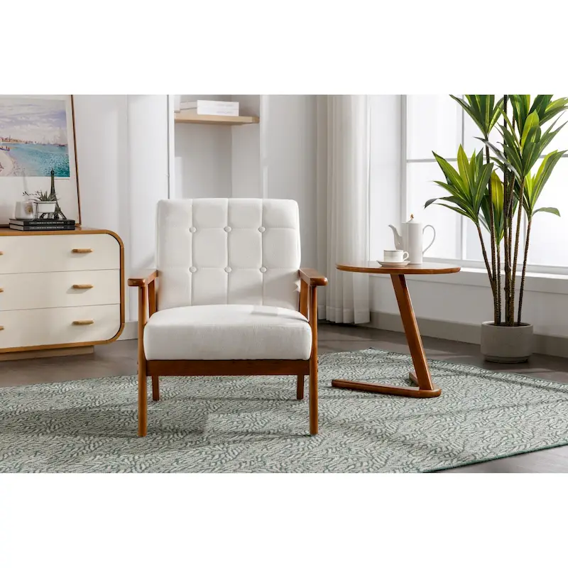 Linen/PU Upholstered Tufted Living Room/Bedroom Accent Chair With Wood Legs