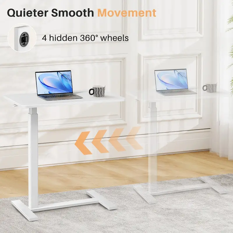 Mobile Standing Desk with Wheels Pneumatic Laptop Desk Rolling Computer Cart Movable Height Adjustable Small Stand Desk Home