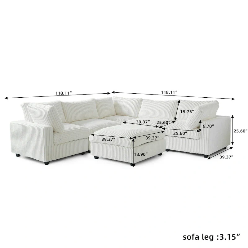 6-Piece Modular Sectional Sofa with Chaise and Ottoman