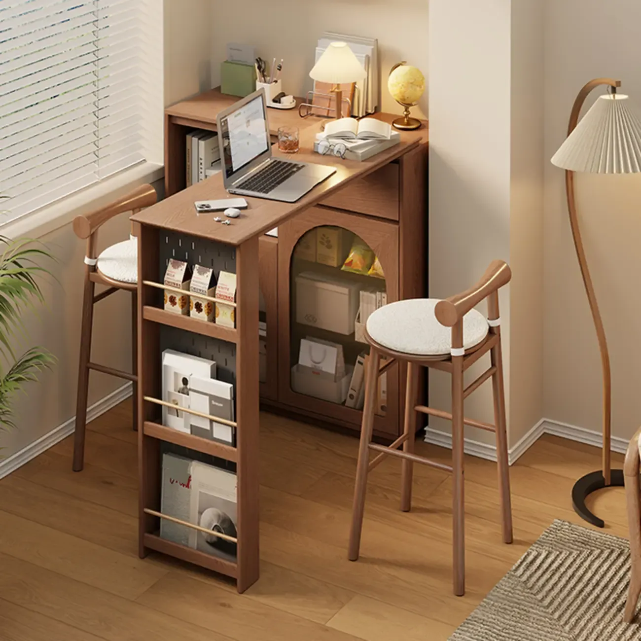 Simplistic Cushioned Round Wood Bar Stools with Backs