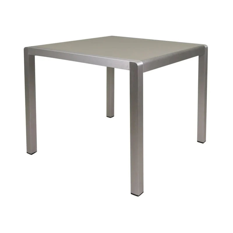 Kimi Outdoor Dining Table, Dark Gray Glass Top, Metal Frame, Square 35 Inch