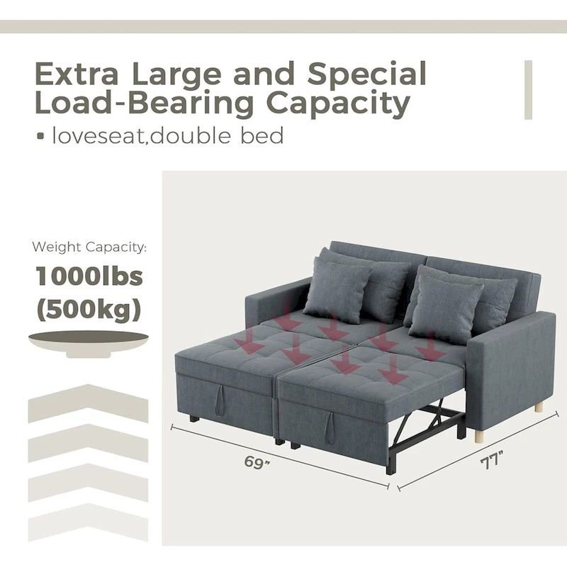 AECOJOY 3-in-1 Sofa Bed Double Sleeper Chair Bed