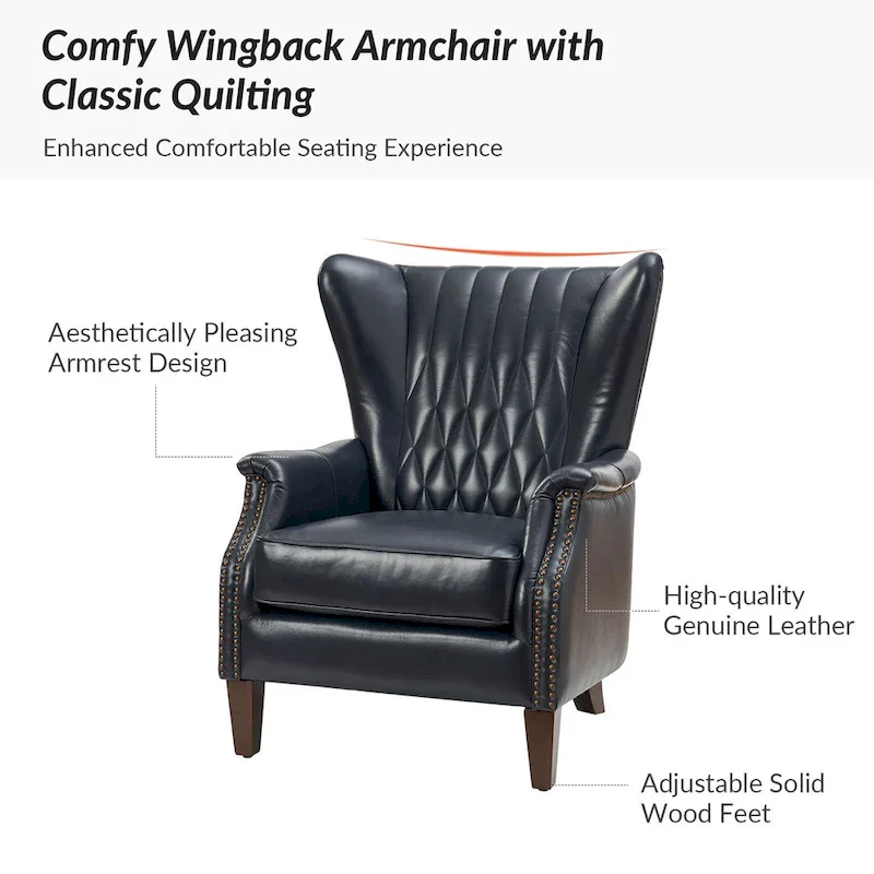 Xaver Traditional Genuine Leather Armchair With Solid Wood Legs by HULALA HOME