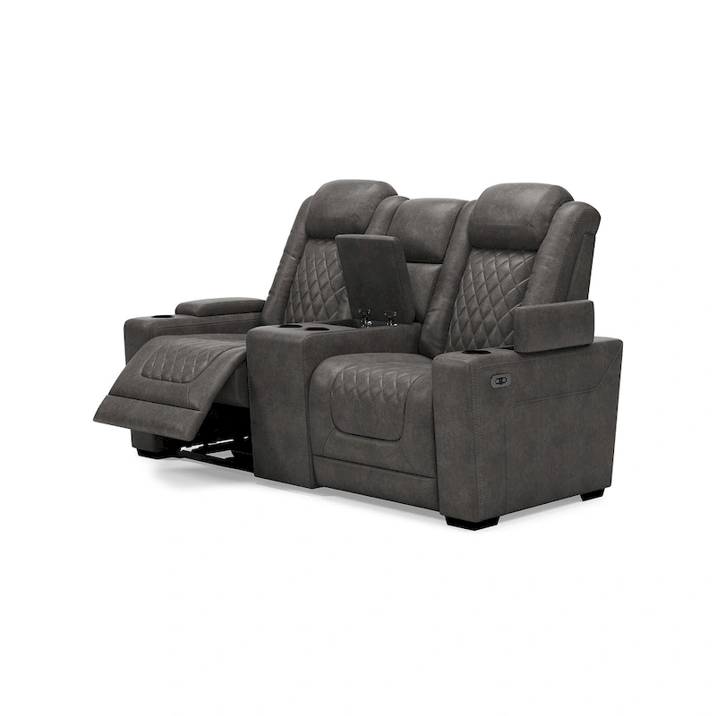 Signature Design by Ashley HyllMont Gray Power Reclining Loveseat with Console - 71.75  W x 39  D x 44  H