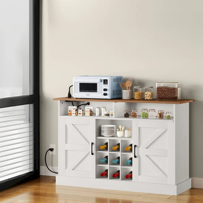 52Farmhouse Coffee Bar Cabinet with Floating Shelf - 15.75D x 52W x 34H