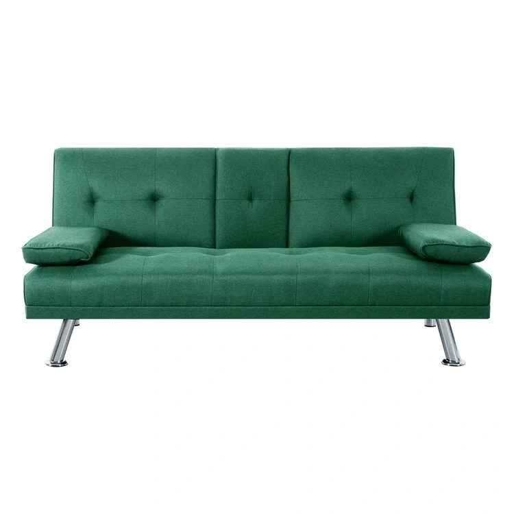 Futon Sofa Bed Couch with Armrest & Cupholders, Faux Leather Sofa Bed Couch Convertible Folding Reclining Small Couch