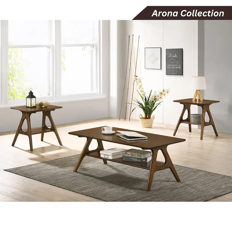Roundhill Furniture Arona Mid-Century Modern Wood Coffee Table with Shelf