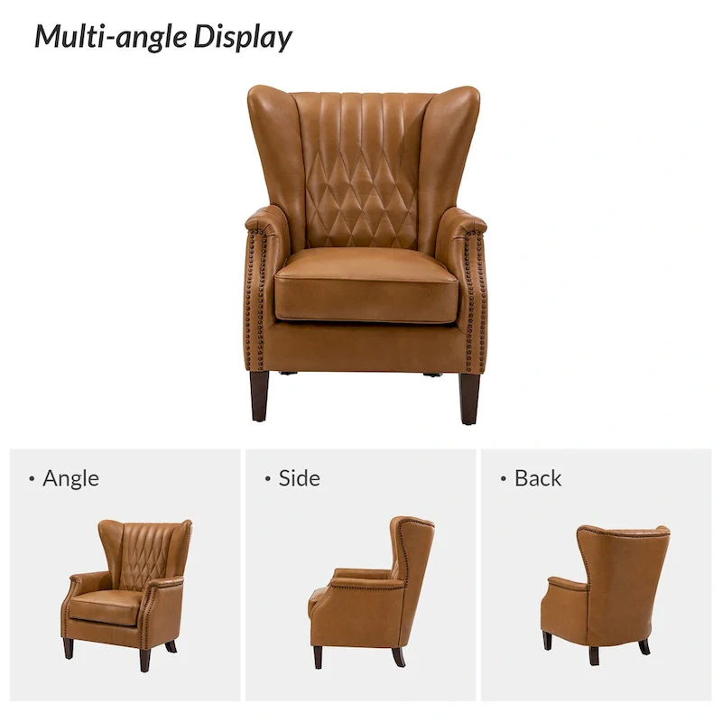 Xaver Traditional Genuine Leather Armchair With Solid Wood Legs by HULALA HOME