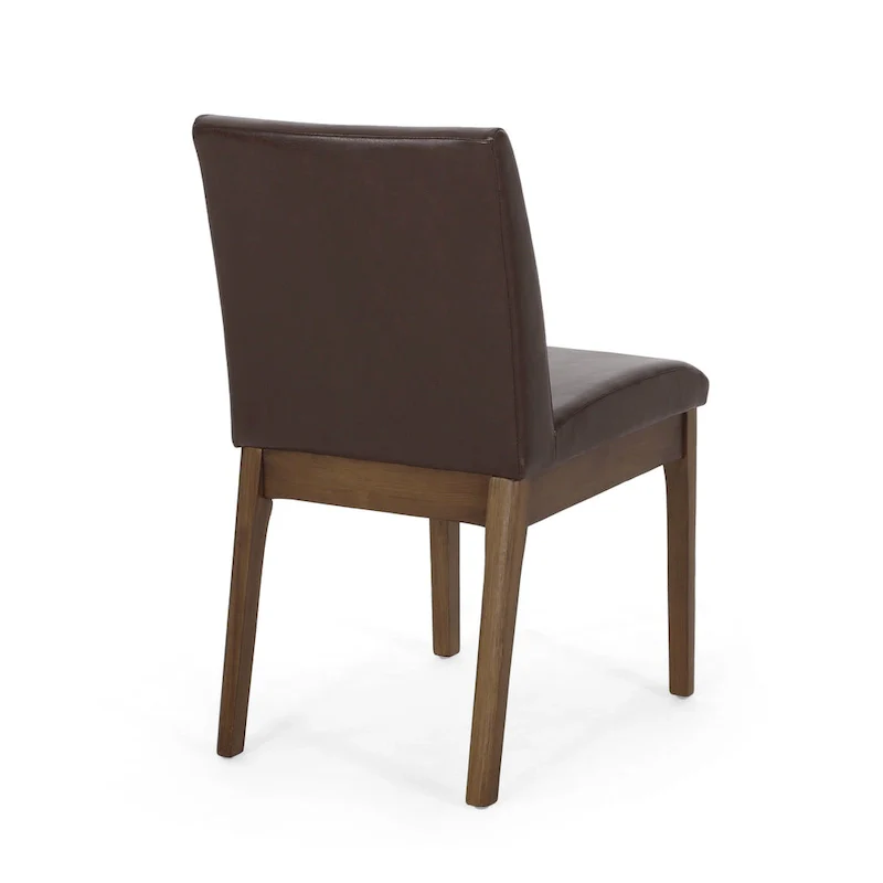 Armless Dining Chair, Natural Grain Rubberwood, Brown Faux Leather