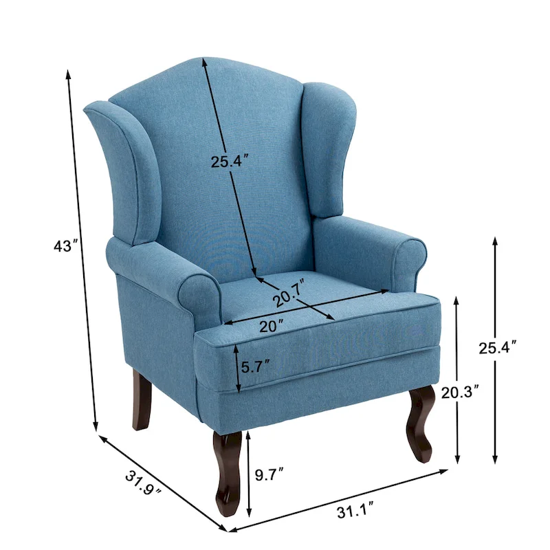 Set of 2 Elegant Living Room Wing Back Arm Chair Upholstered Accent Chair