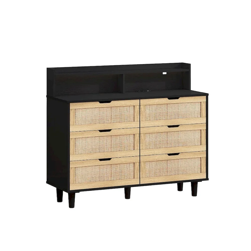 43-inch Wide 6-Drawer Dresser Cabinet with LED and Power Outlet