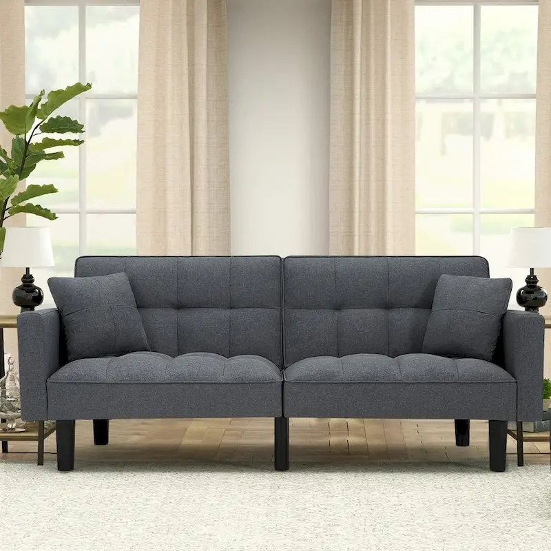 AVAWING 74 Modern Tufted Convertible Futon Sofa Bed with 2 Pillows