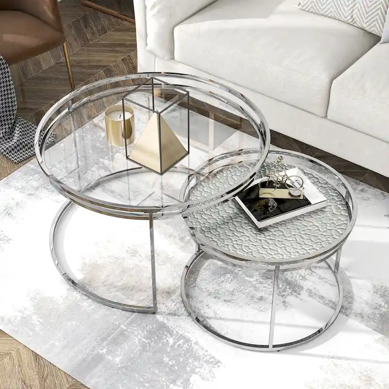 Elema Glam Chrome Glass Top 2-Piece Nesting Tables Set by Furniture of America