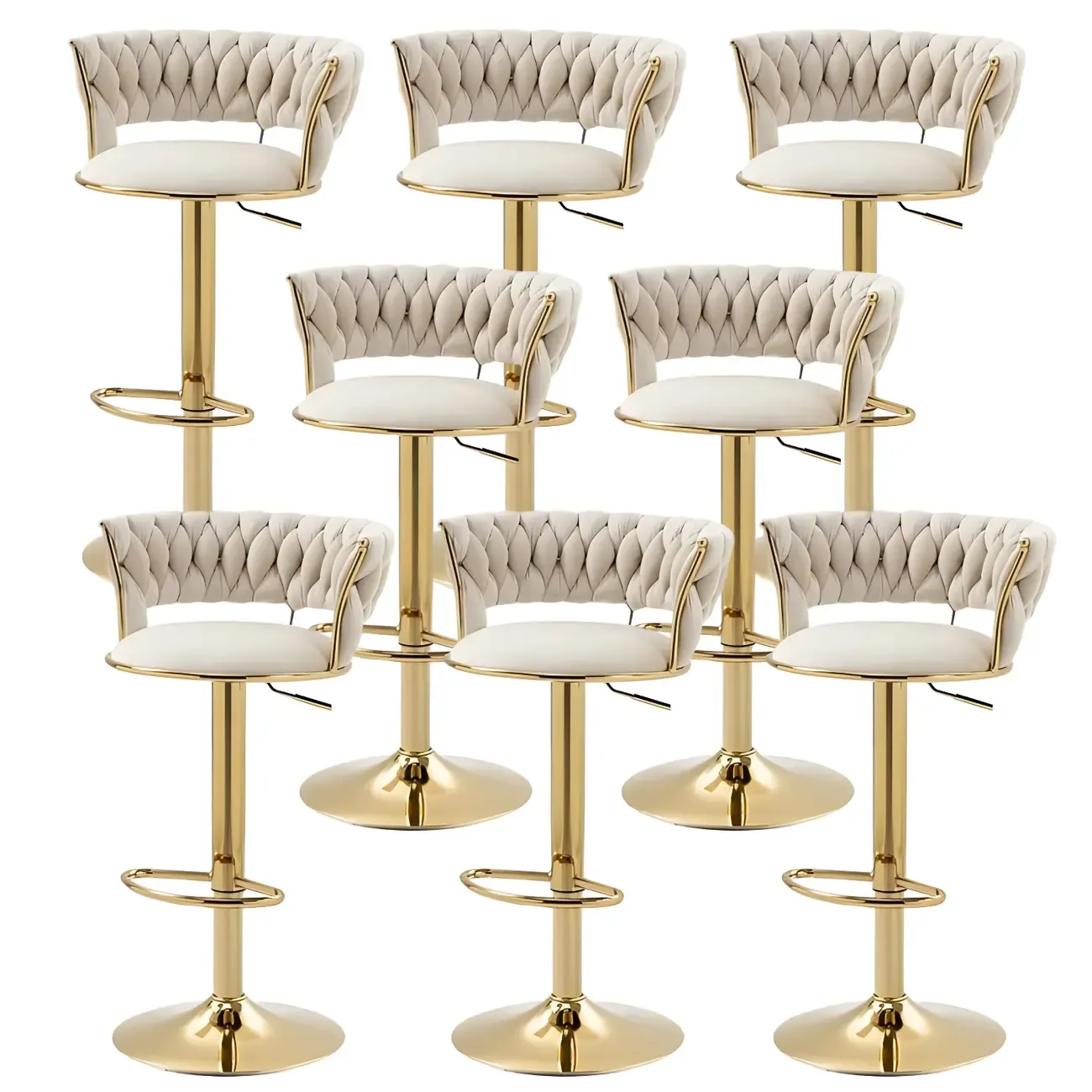 Gold Base Low Back Adjustable Swivel Bar Stool