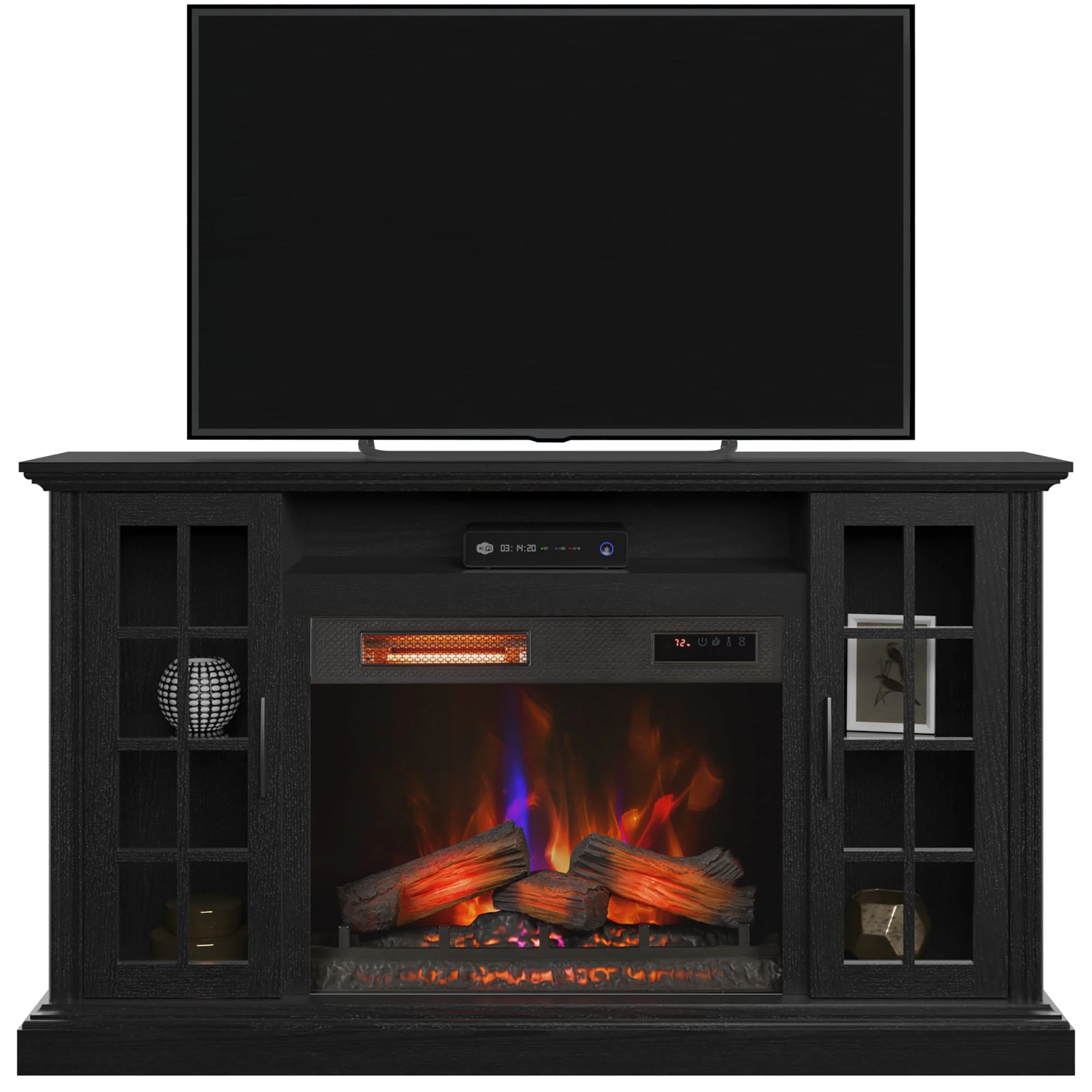 duraflame? Windowpane Glass Door Electric Fireplace TV Stand Media Console