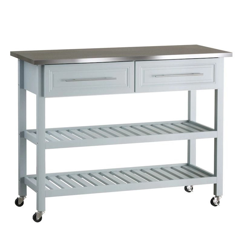 HOMCOM Kitchen Island Stainless Steel Top Rolling Utility Cart with Drawers, Shelves - Grey