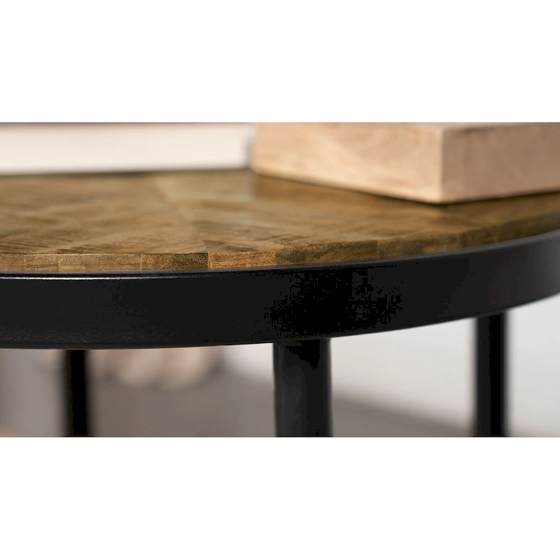 Hayden Round Wood Top Side Table Natural Mango and Black