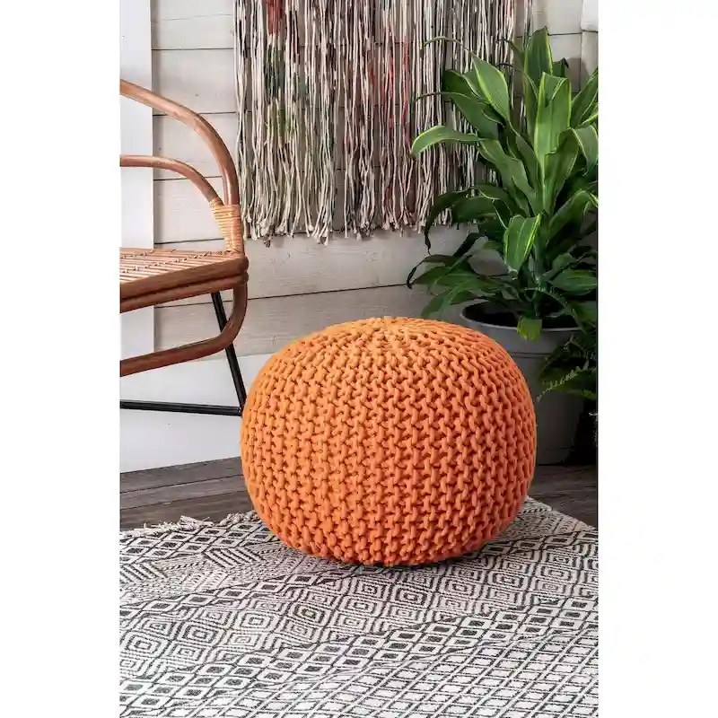 Nuloom Bruges Knitted Solid Cotton Ottoman Pouf