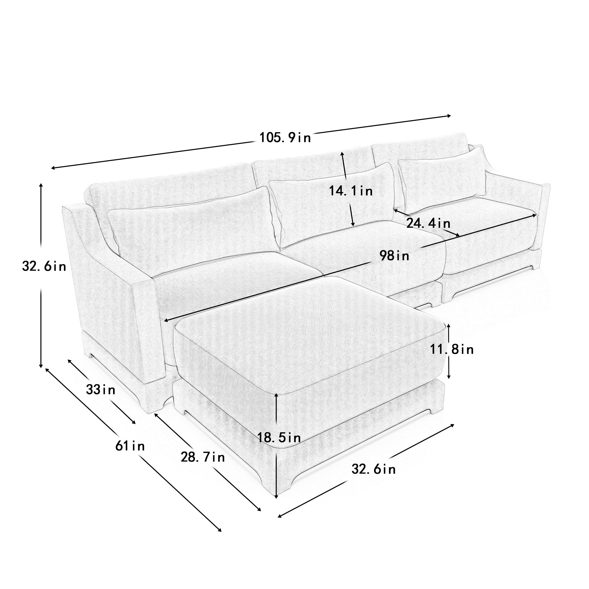 Walker Edison | High-Resilience Foam Chenille Sectional Sofa with Ottomans