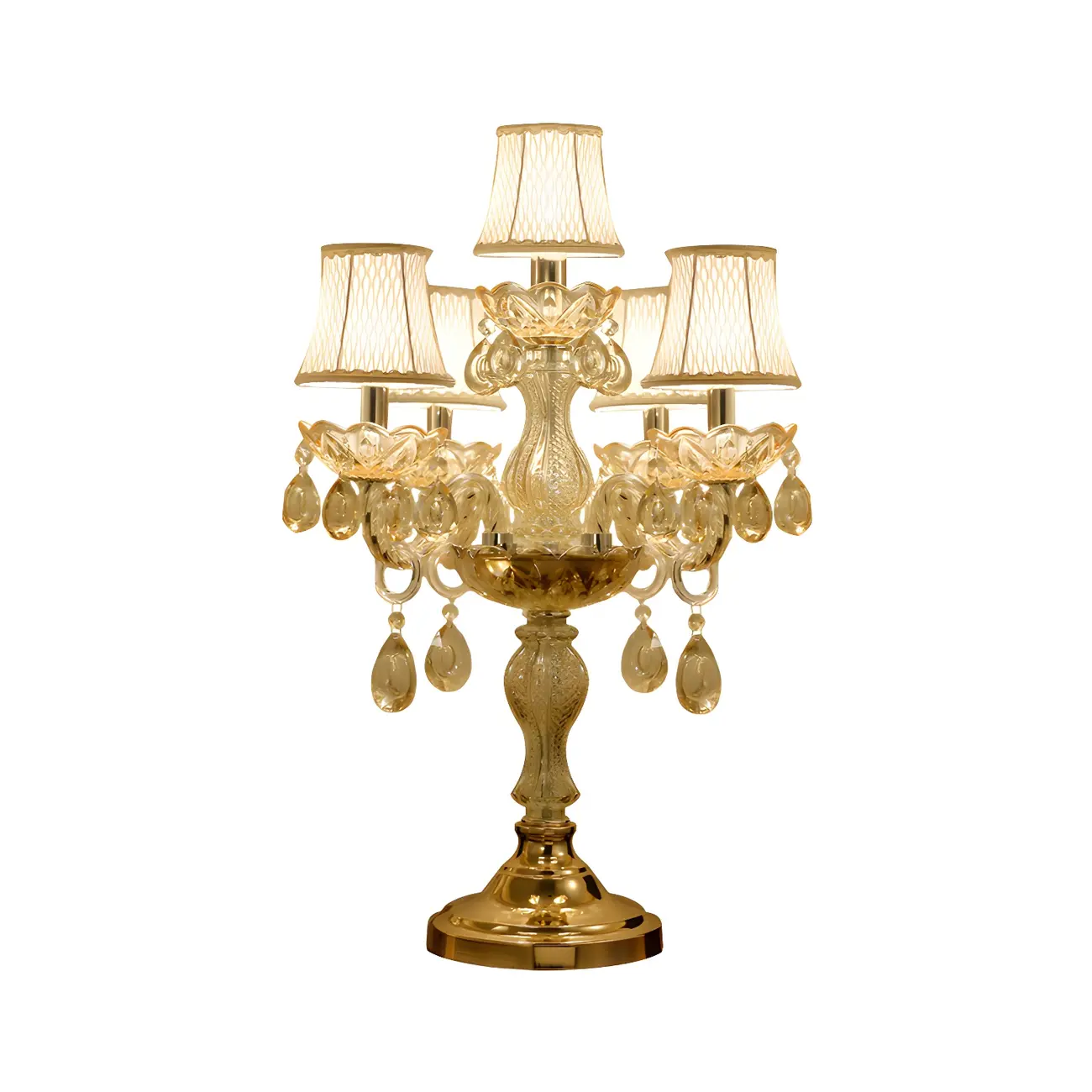 Luxury Gold Multi-Light Crystal Candelabra Table Lamp