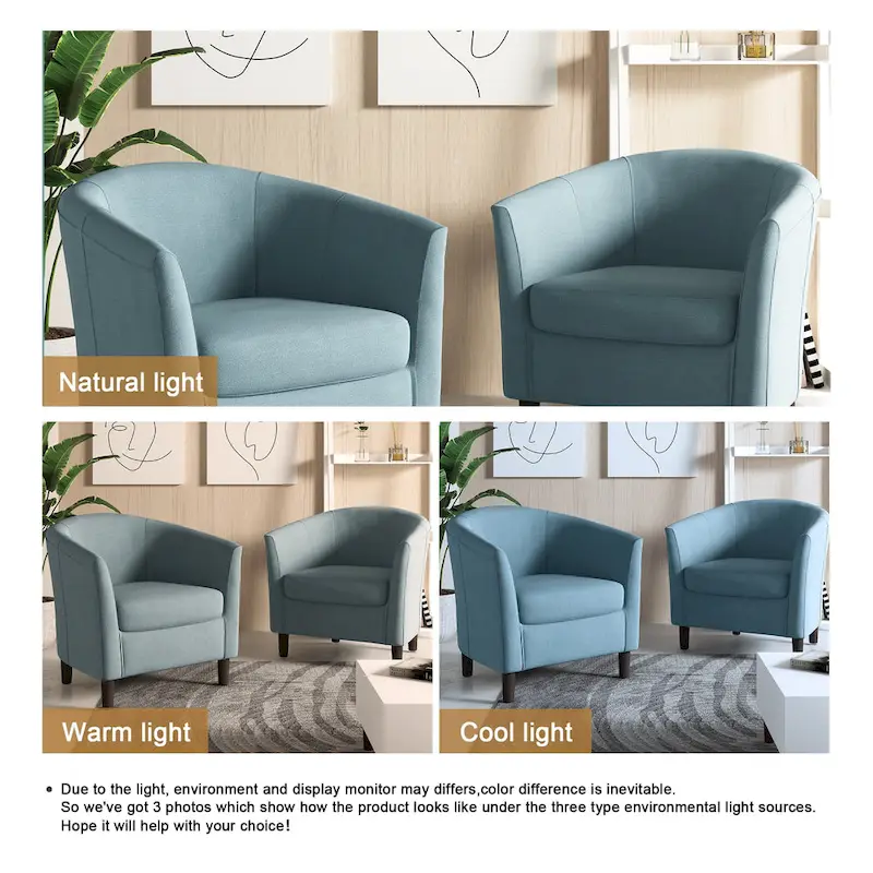 2 Set Modern Linen Barrel Accent Chairs Club Armchair