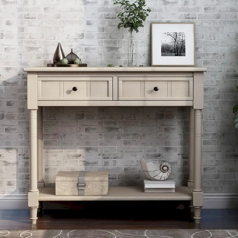 Modern Console Table with Two Drawers and Bottom Shelf