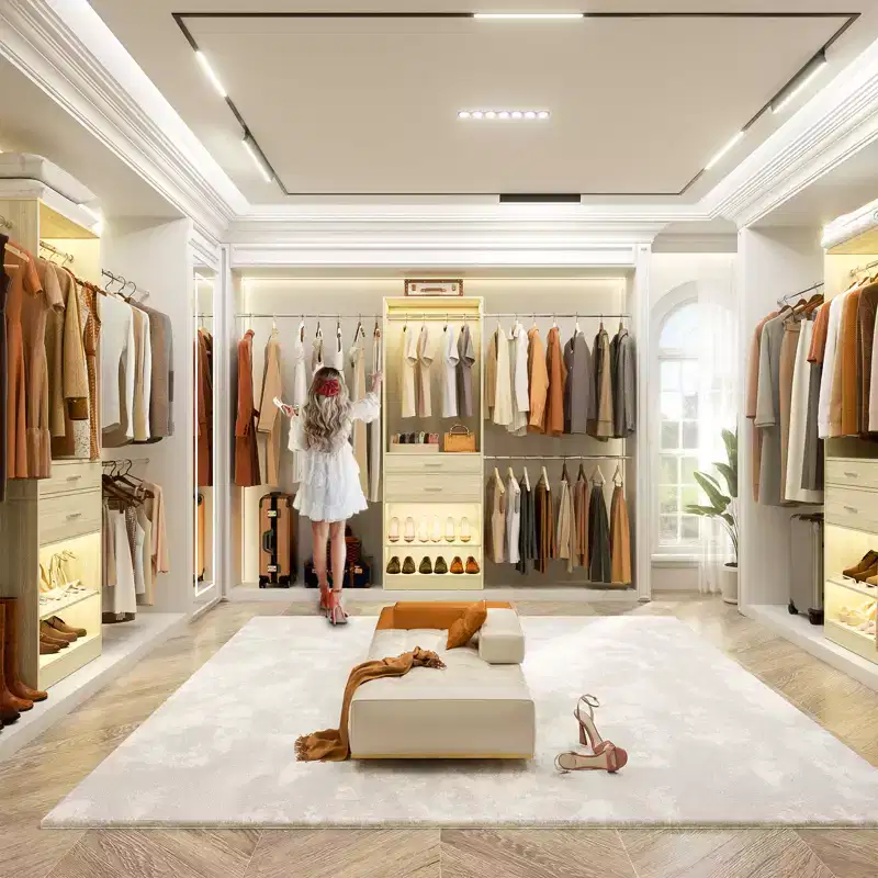 Besiost Closet System with 2 Wooden Drawers and Adjustable Shoes Rack