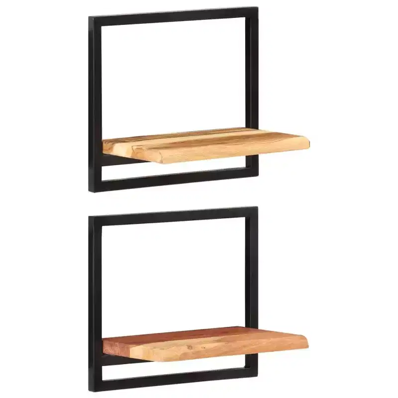 vidaXL Wall Shelf Set Set of 5 Acacia wood brown and black