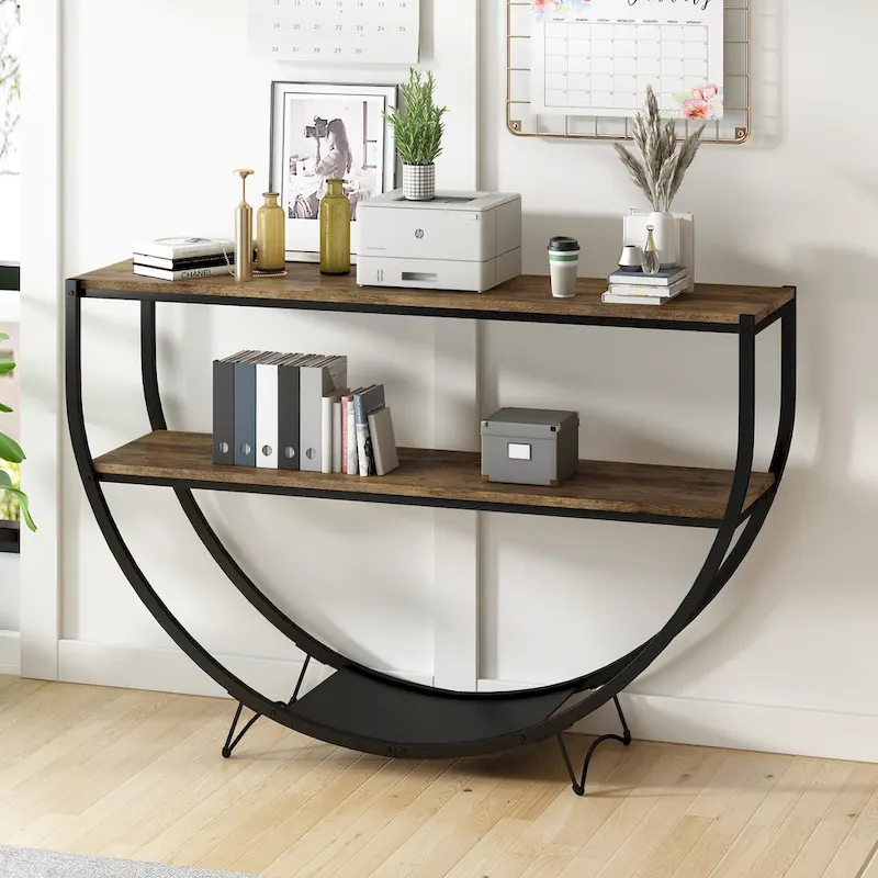 Merax Rustic Industrial Design Demilune Shape Console Table