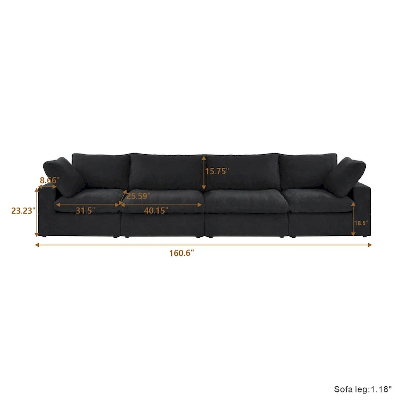 160 Modern Linen Upholstery 4 Piece Sectional Sofa Minimalism Commix Down Filled Modular Couches