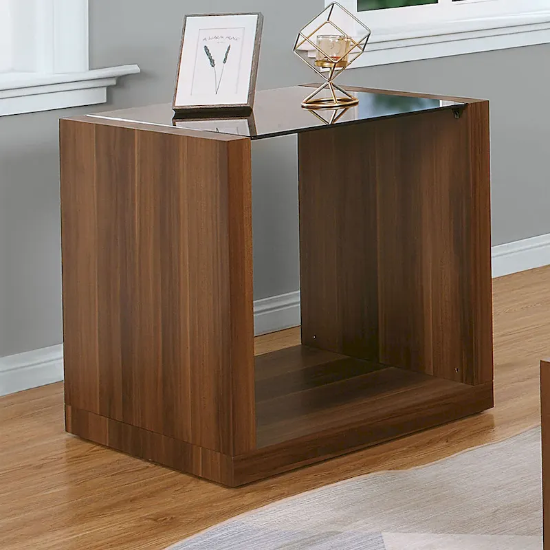 Valmont Contemporary Walnut 22-inch Glass Top Insert 1-Shelf Side Table by Furniture of America